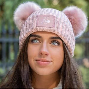 Blush pink Minnie Mouse love your melon beanie with removable Pom poms